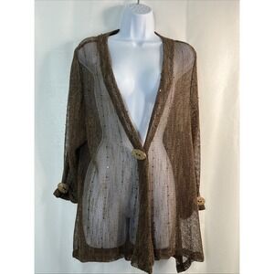 Krazy Kat Lagenlook Brown‎ Netted Bolero Cardigan Beach Oversized M Boho Cottage